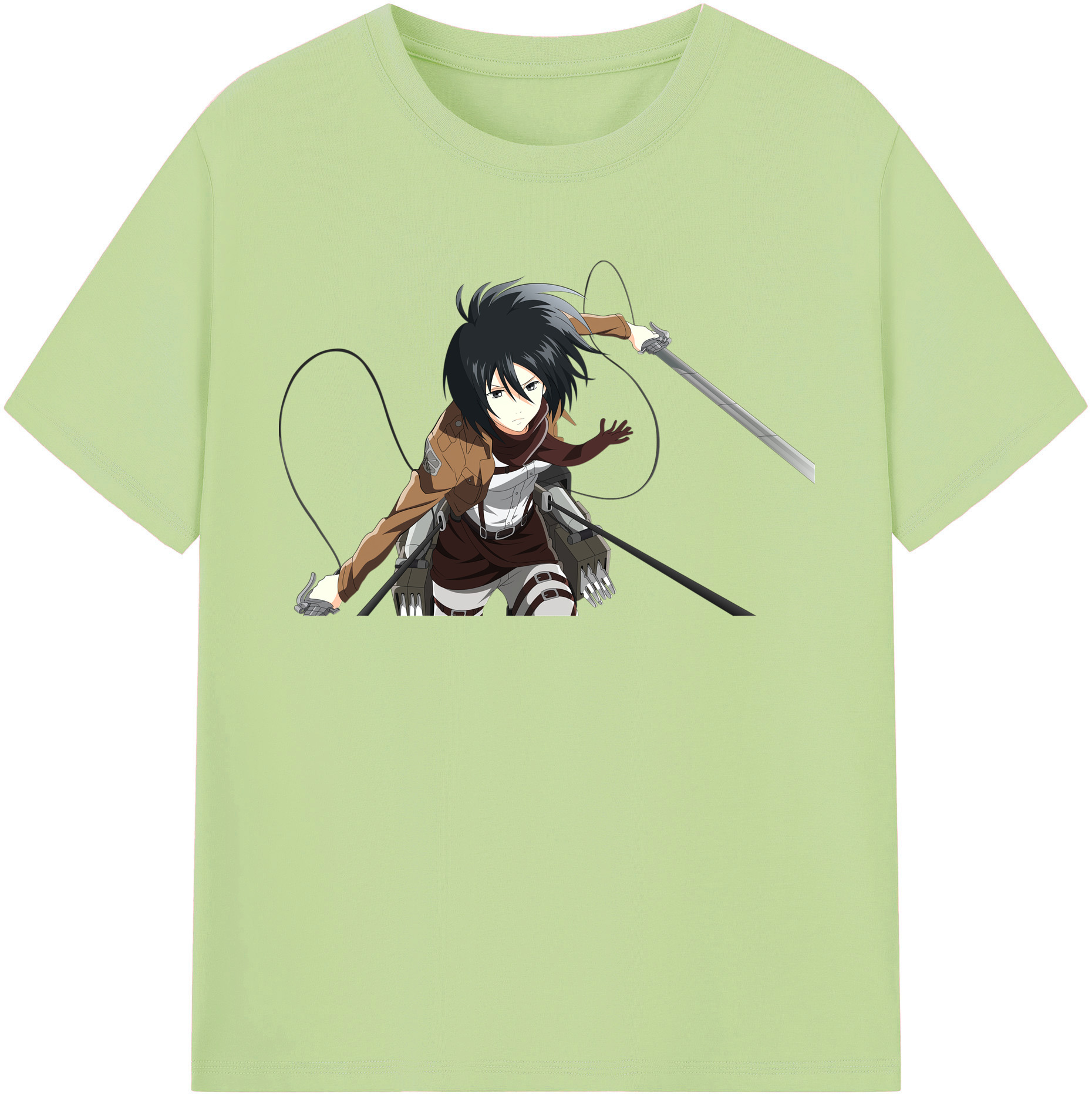 （画像用） 進撃の巨人 ミカサ·アッカーマン Attack on Titan Mikasa Ackerman 綿100％半袖Tシャツ（フロントプリント）